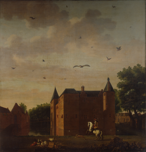 804960 Gezicht op het omgrachte kasteel Gunterstein te Breukelen uit het noorden, met links een gedeelte van de ...